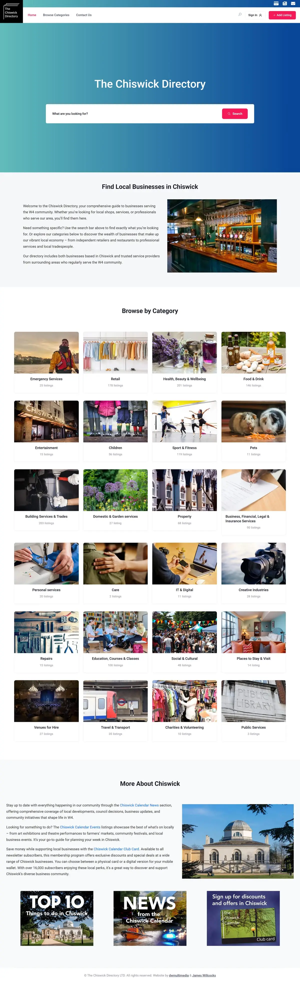 chiswick.directory, scrolled from the top