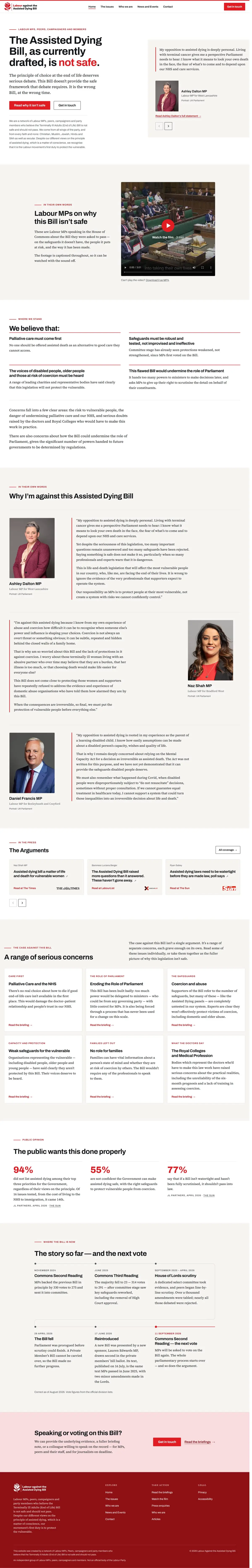 labouragainsttheassisteddyingbill.org, scrolled from the top