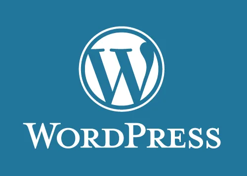 The WordPress logo on a blue background